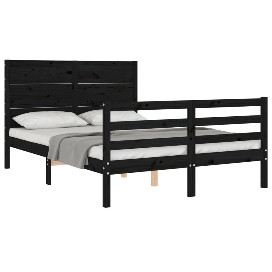 Estructura de cama con cabecero madera maciza negro 120x200