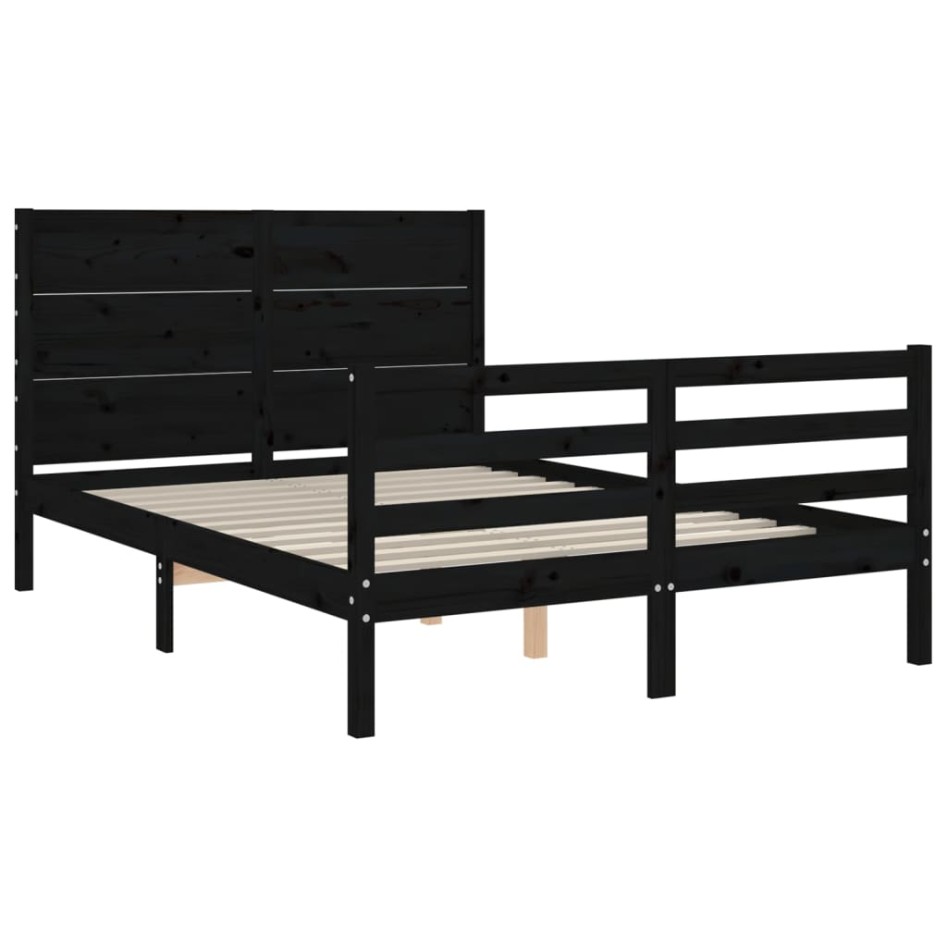 Estructura de cama con cabecero madera maciza negro 120x200