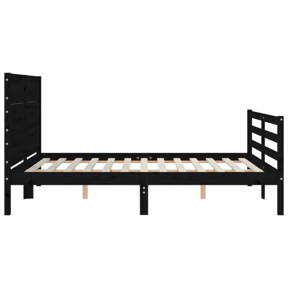 Estructura de cama con cabecero madera maciza negro 120x200