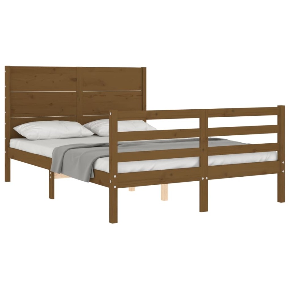 Estructura de cama matrimonio con cabecero madera marrón