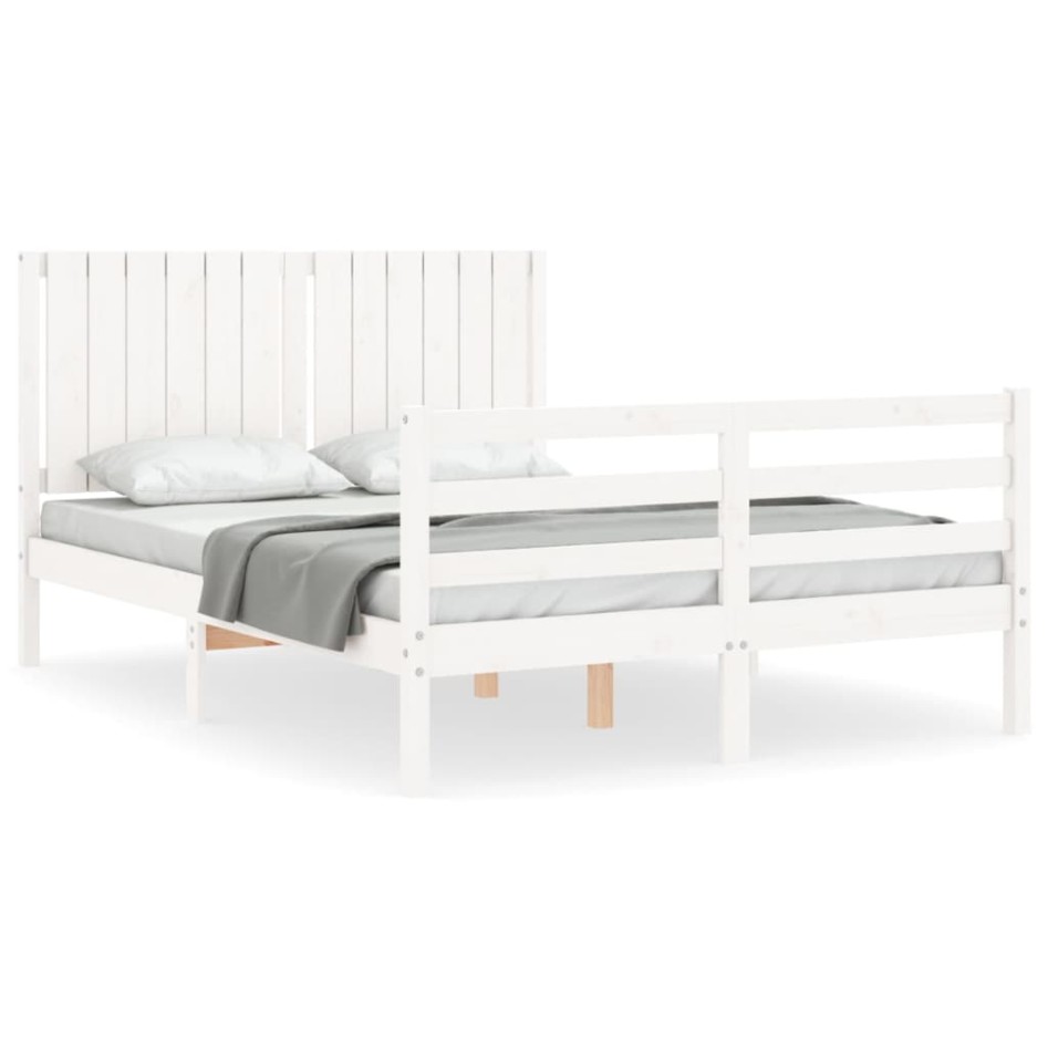 Estructura de cama con cabecero madera maciza blanco 140x190