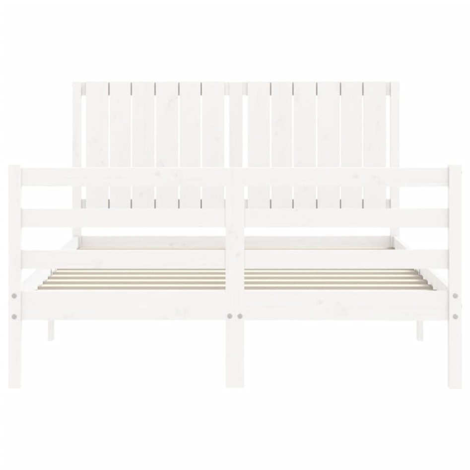 Estructura de cama con cabecero madera maciza blanco 140x190