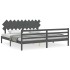 Estructura de cama con cabecero madera maciza gris