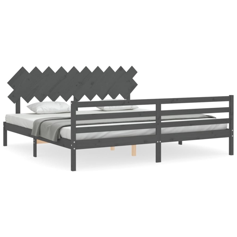 Estructura de cama con cabecero madera maciza gris