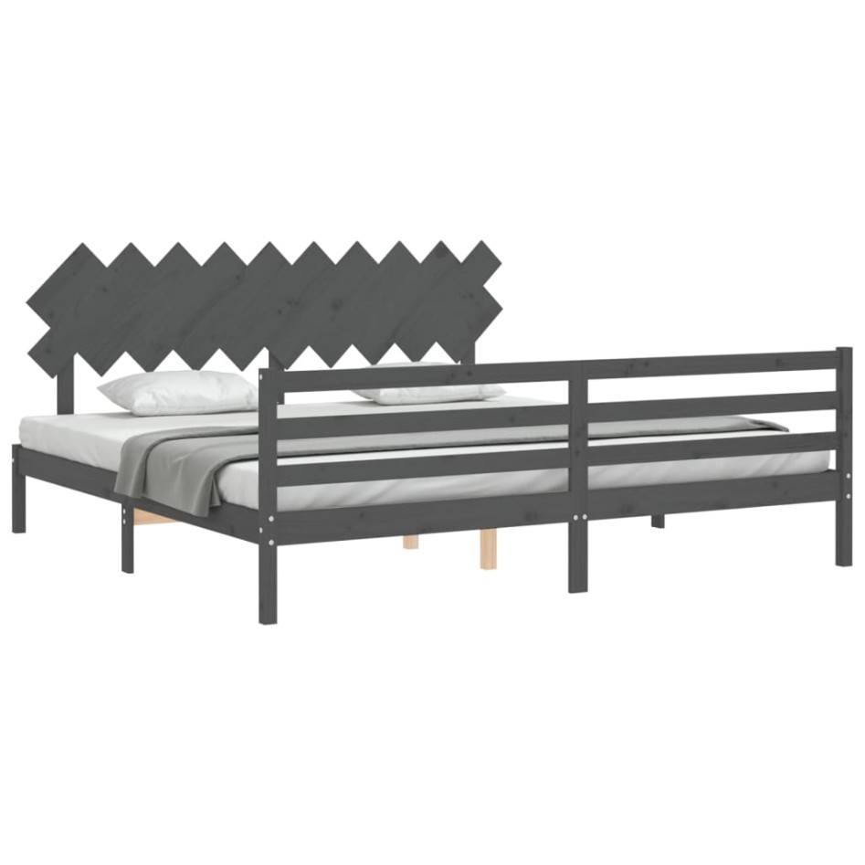 Estructura de cama con cabecero madera maciza gris