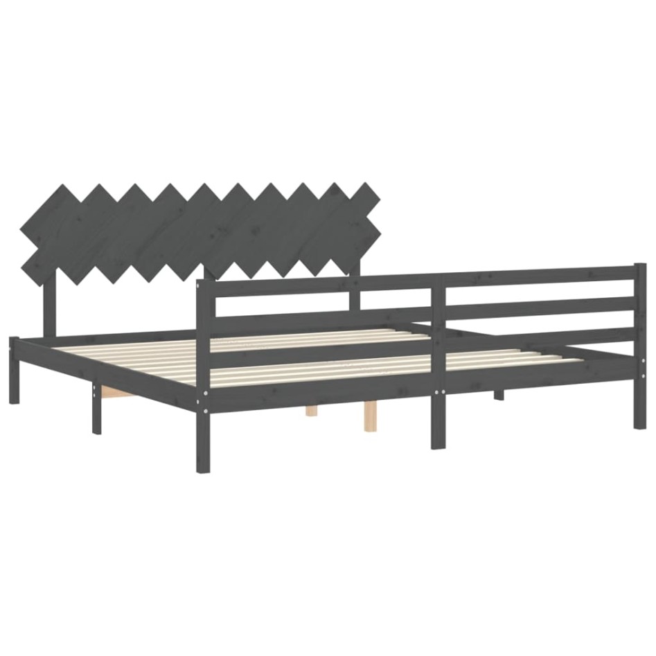 Estructura de cama con cabecero madera maciza gris