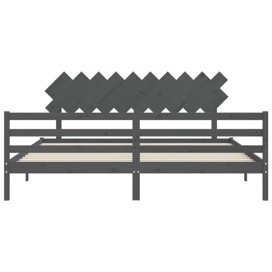 Estructura de cama con cabecero madera maciza gris