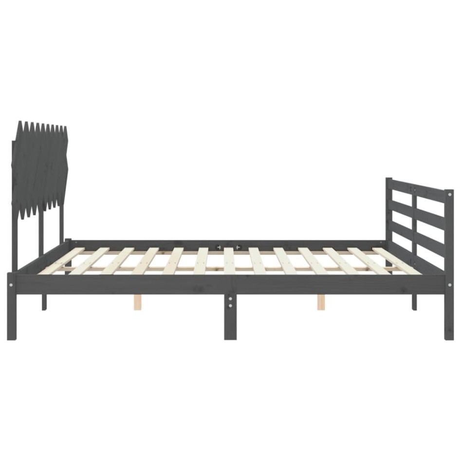 Estructura de cama con cabecero madera maciza gris