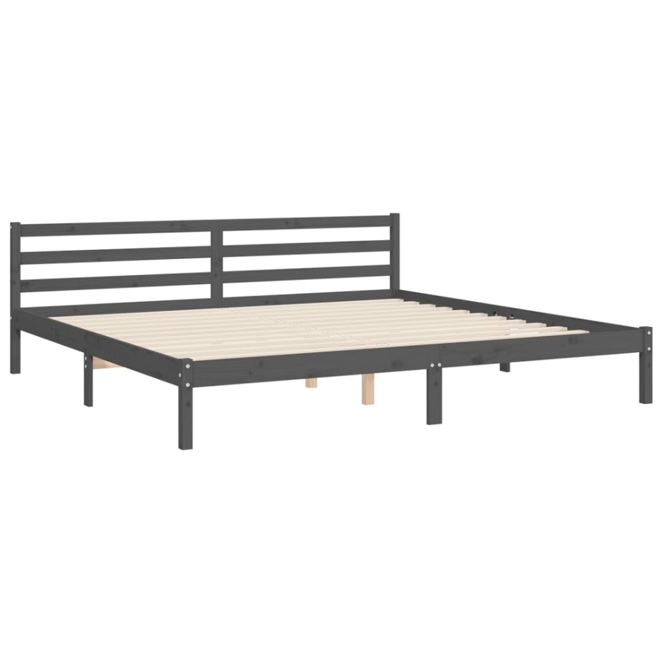 Estructura de cama con cabecero madera maciza gris