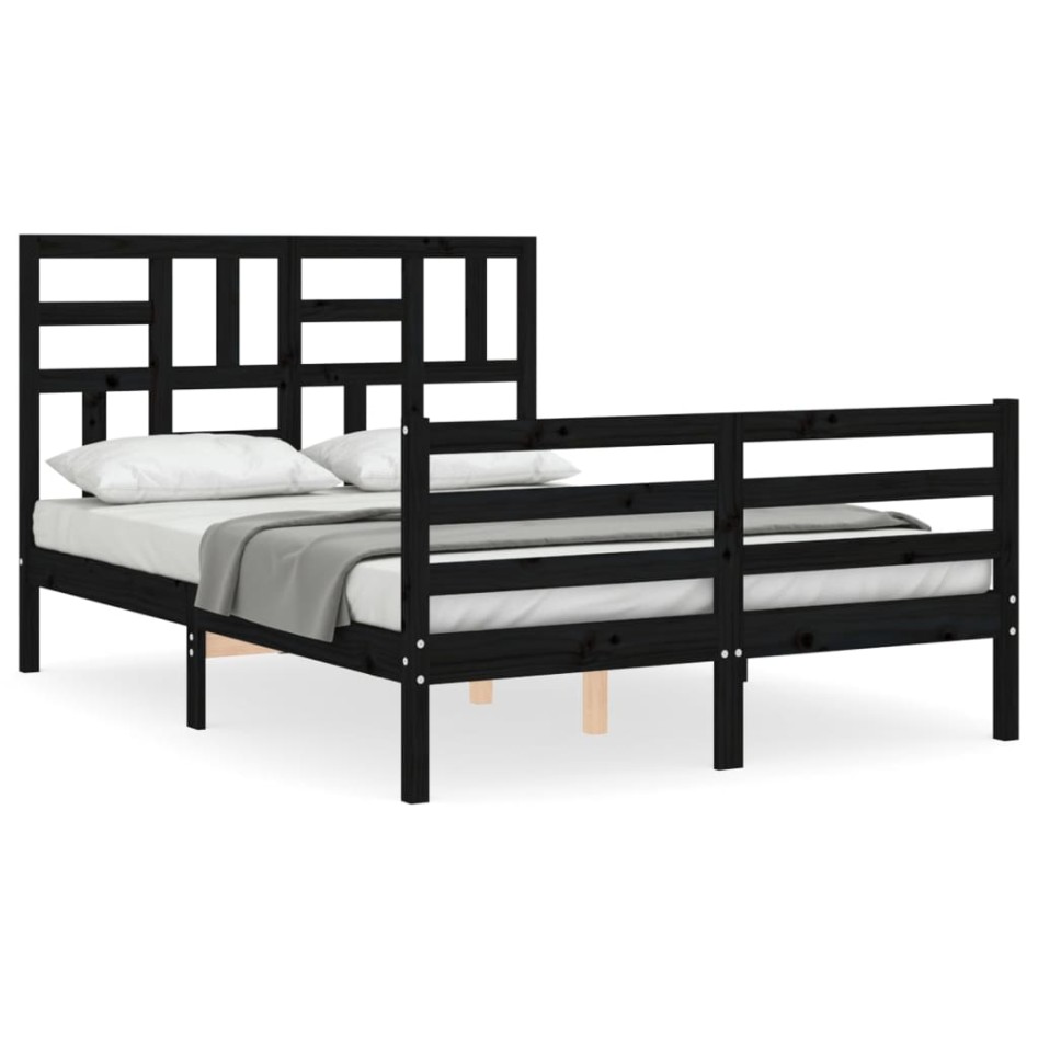 Estructura de cama con cabecero madera maciza negro 120x200