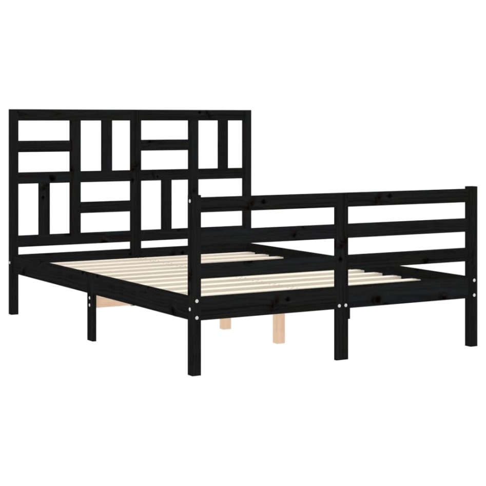 Estructura de cama con cabecero madera maciza negro 120x200