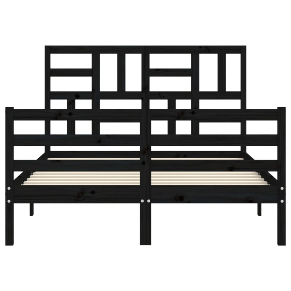Estructura de cama con cabecero madera maciza negro 120x200