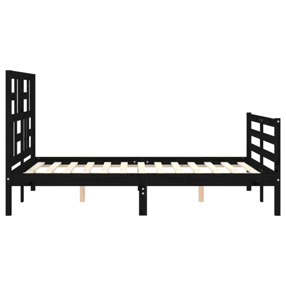 Estructura de cama con cabecero madera maciza negro 120x200