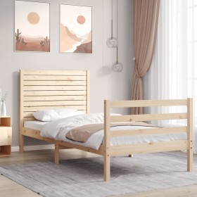 Estructura de cama con cabecero madera maciza 90x200