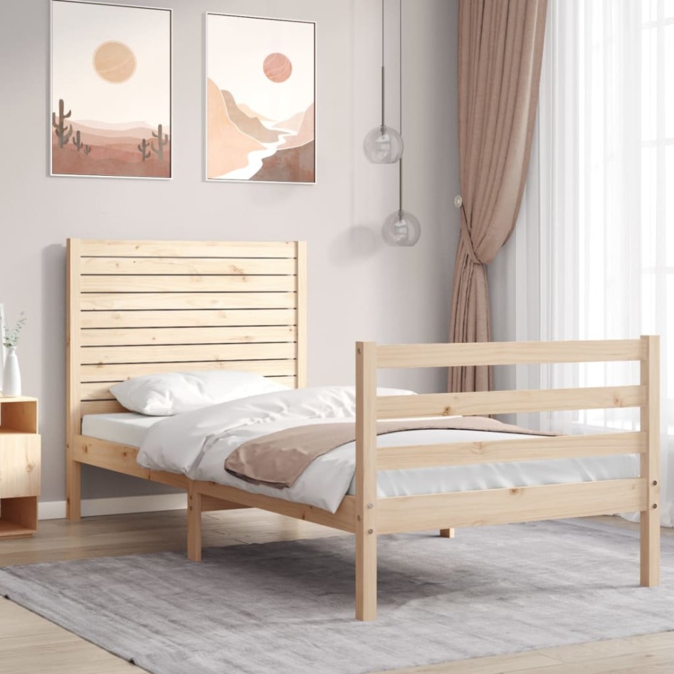 Estructura de cama con cabecero madera maciza 90x200