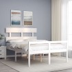 Cama para personas mayores con cabecero madera maciza blanco