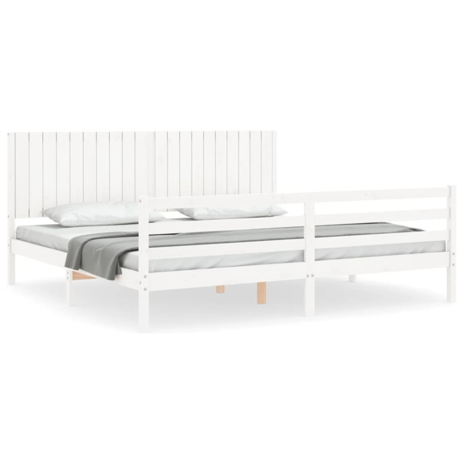 Estructura de cama con cabecero madera maciza blanco 200x200