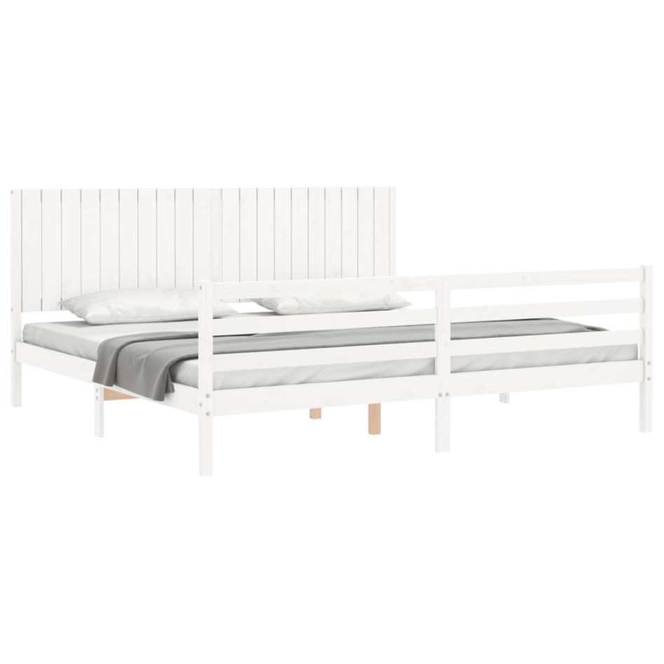 Estructura de cama con cabecero madera maciza blanco 200x200