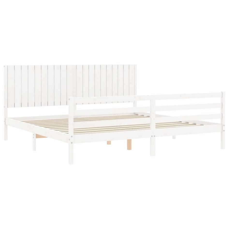 Estructura de cama con cabecero madera maciza blanco 200x200