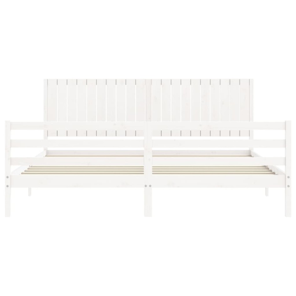 Estructura de cama con cabecero madera maciza blanco 200x200