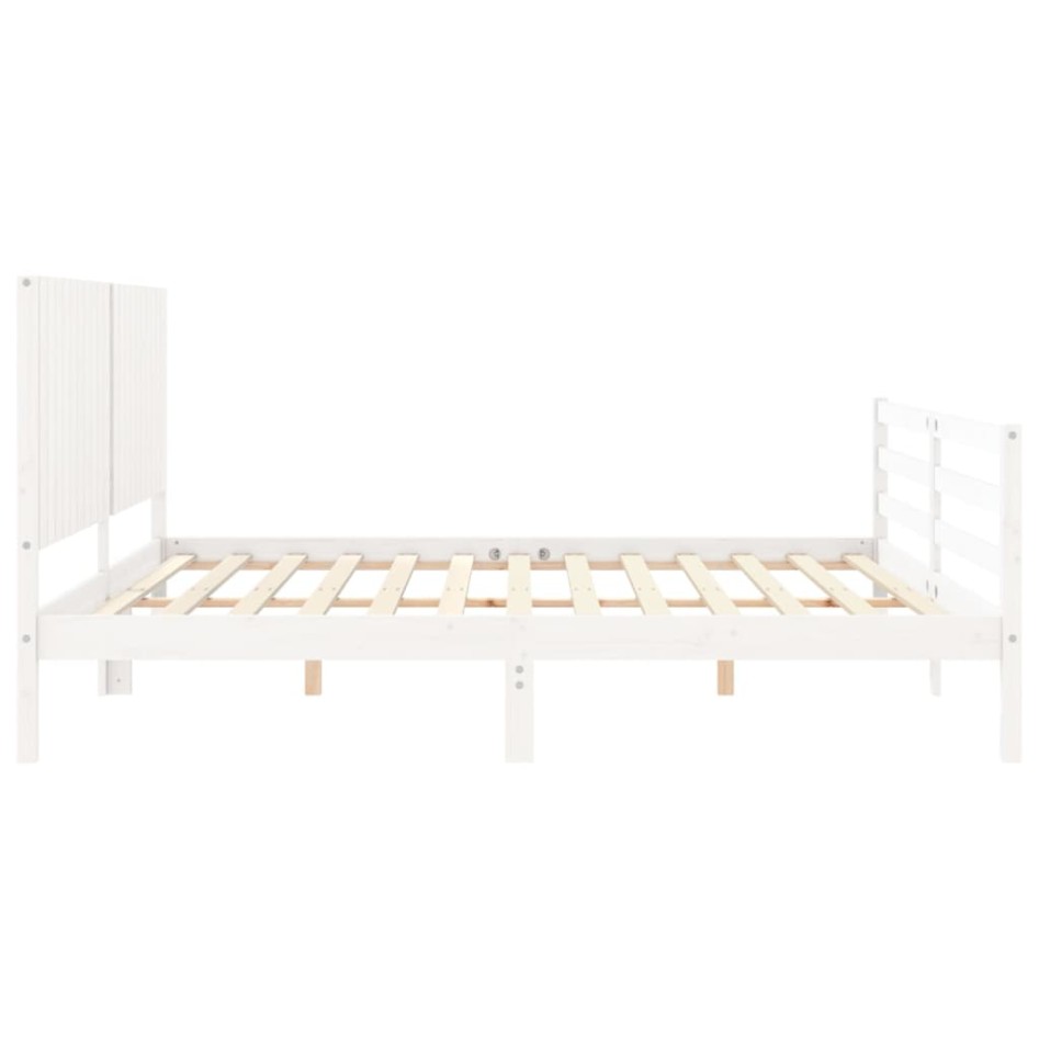 Estructura de cama con cabecero madera maciza blanco 200x200