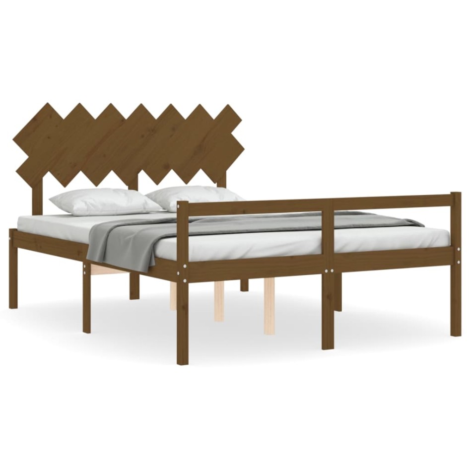 Cama personas mayores cabecero madera marrón miel 140x200
