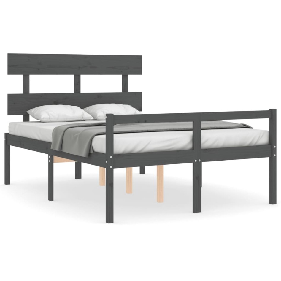 Cama personas mayores cabecero madera maciza gris 120x200