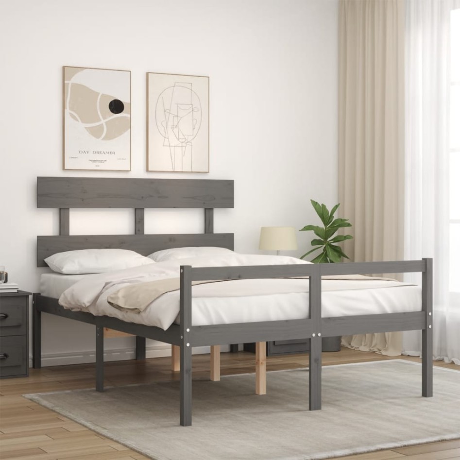 Cama personas mayores cabecero madera maciza gris 120x200