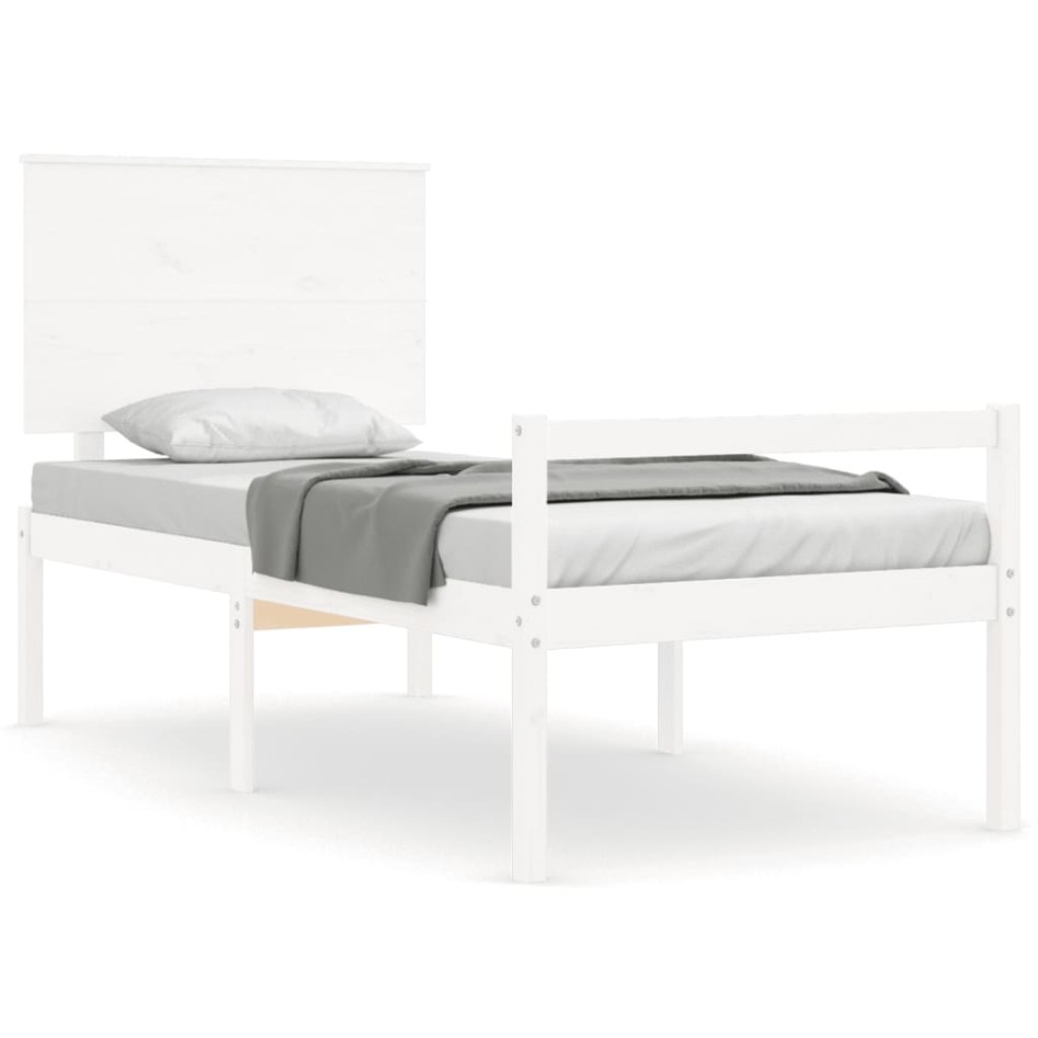 Cama personas mayores cabecero madera maciza blanco 100x200