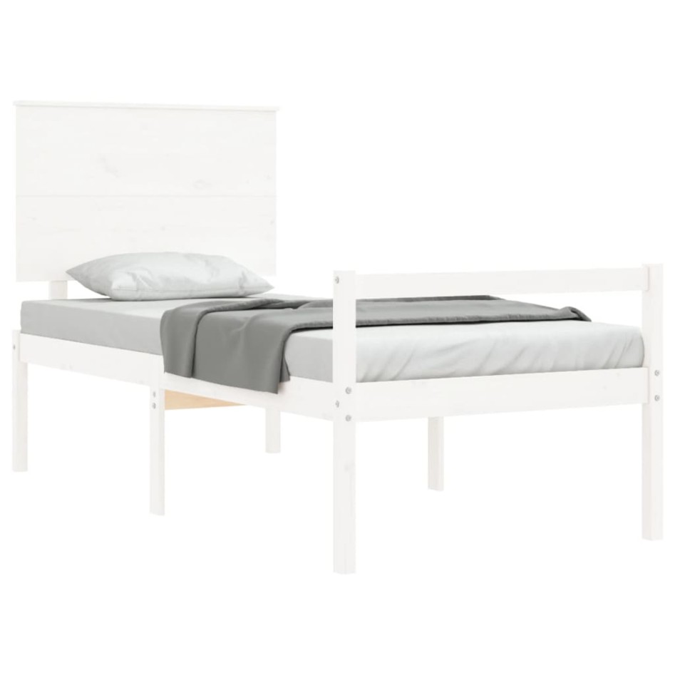 Cama personas mayores cabecero madera maciza blanco 100x200