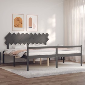 Cama personas mayores cabecero madera maciza gris 200x200