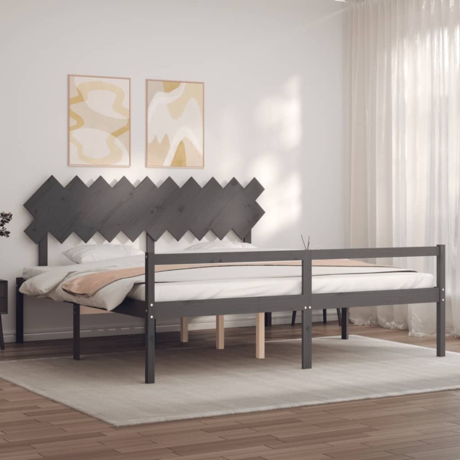 Cama personas mayores cabecero madera maciza gris 200x200