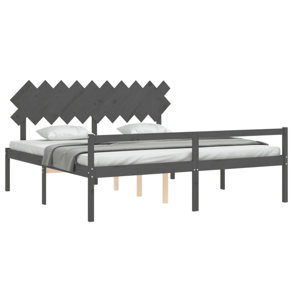 Cama personas mayores cabecero madera maciza gris 200x200