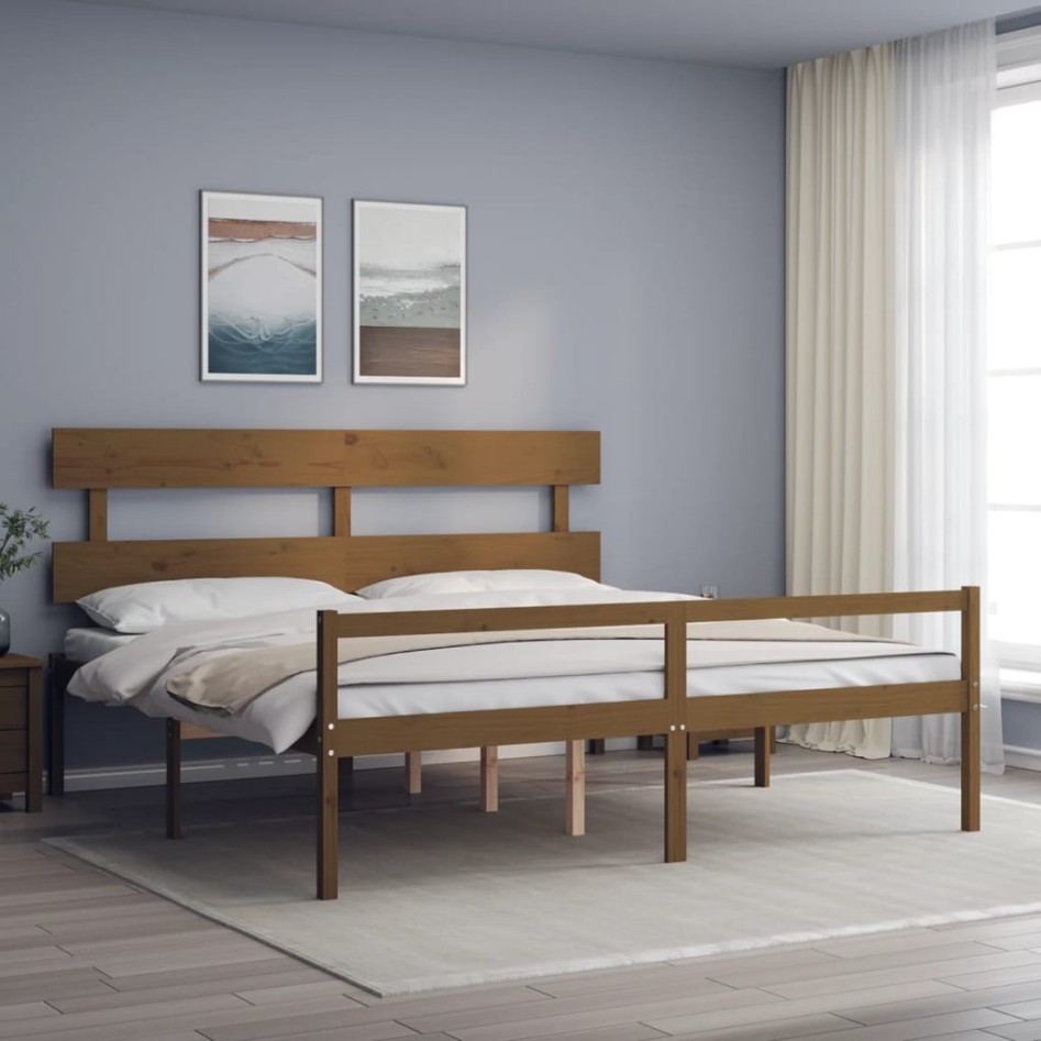 Cama personas mayores cabecero madera marrón miel 200x200