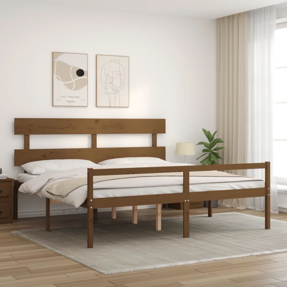 Cama personas mayores cabecero madera marrón miel 200x200