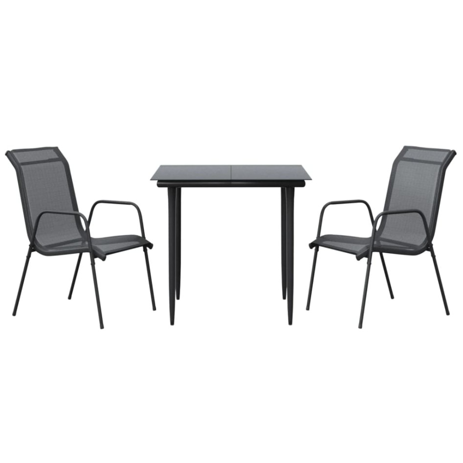 Juego de comedor para jardín 3 piezas acero y textilene