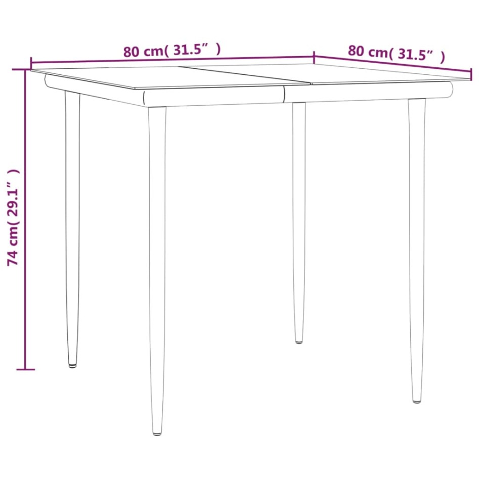 Juego de comedor para jardín 3 piezas acero y textilene