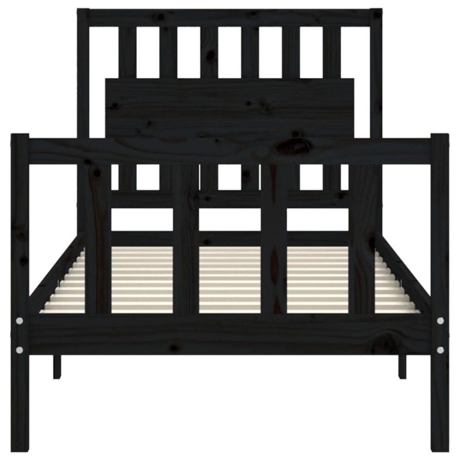 Estructura de cama con cabecero madera maciza negro 90x200