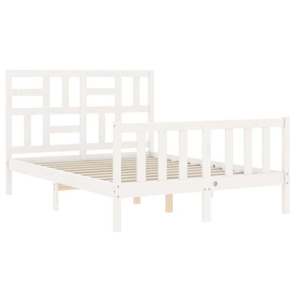 Estructura de cama con cabecero madera maciza blanco 120x200