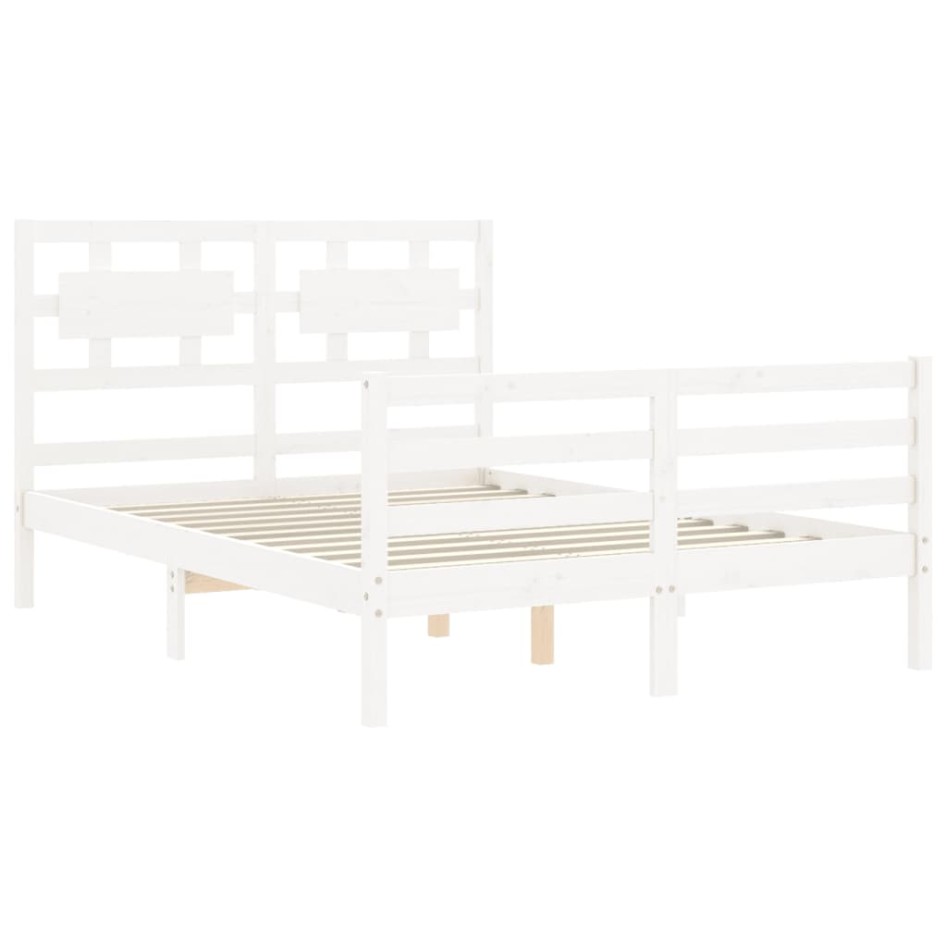 Estructura de cama con cabecero madera maciza blanco 140x190