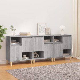 Aparadores 3 uds madera contrachapada gris Sonoma 60x35x70
