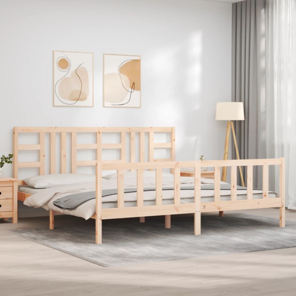 Estructura de cama con cabecero madera maciza 200x200
