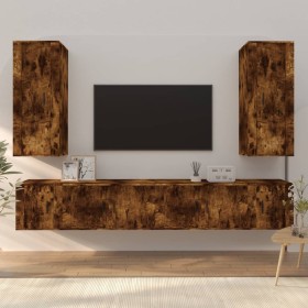 Set de muebles de TV 6 pzas madera contrachapada roble