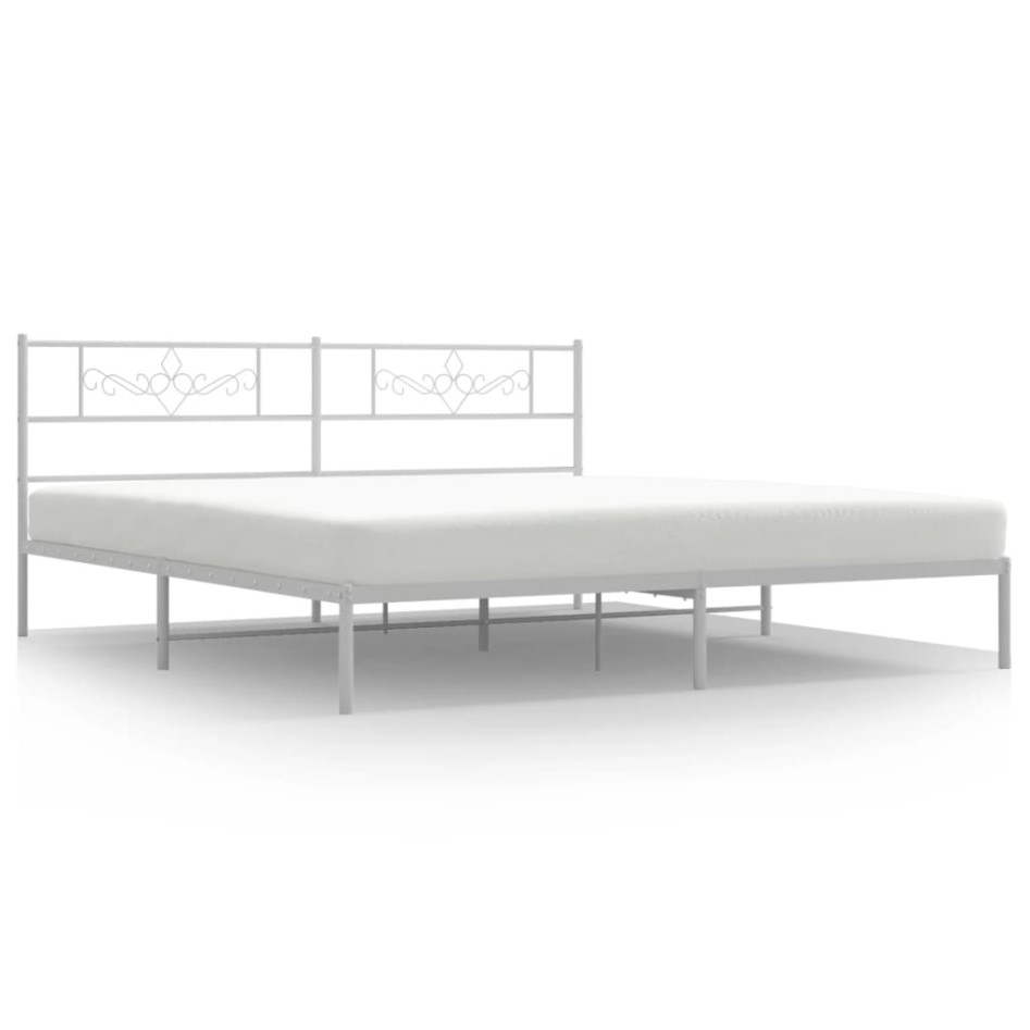 Estructura de cama de metal con cabecero blanco 193x203