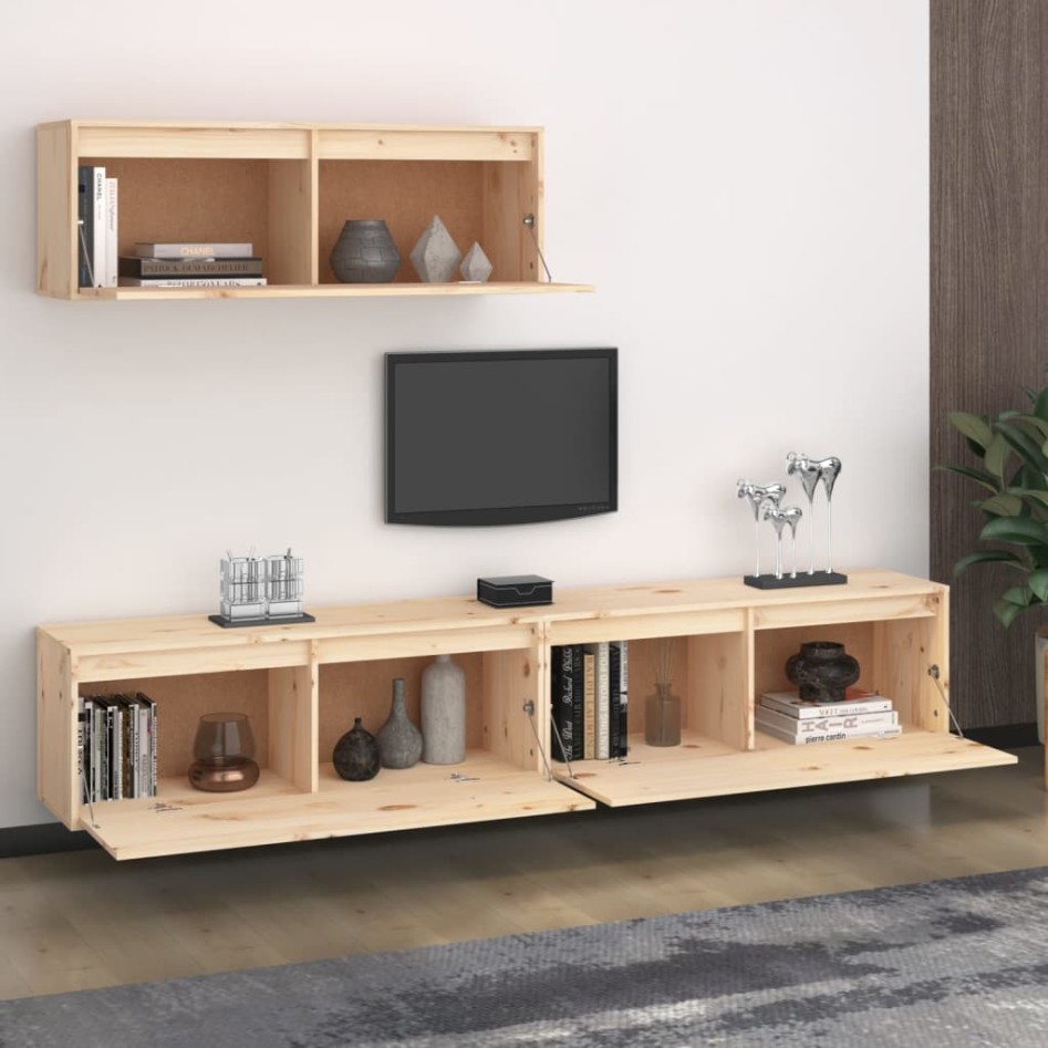 Muebles para TV 3 piezas madera maciza de