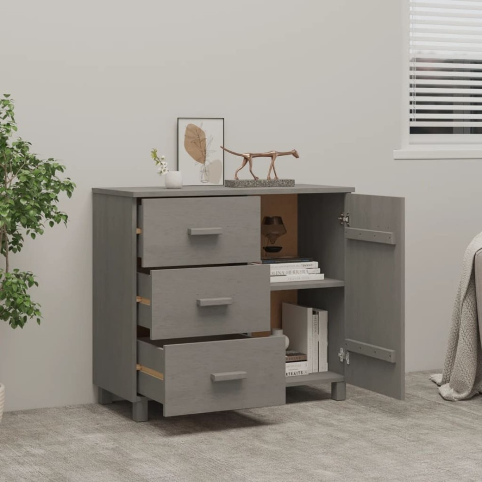 Aparador HAMAR madera maciza de pino gris claro 90x40x80