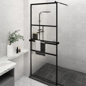 Mampara ducha con estante vidrio ESG y aluminio negro 80x195