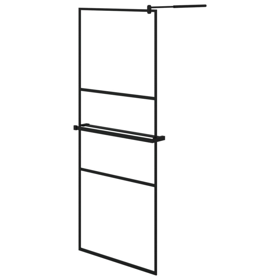 Mampara ducha con estante vidrio ESG y aluminio negro 80x195