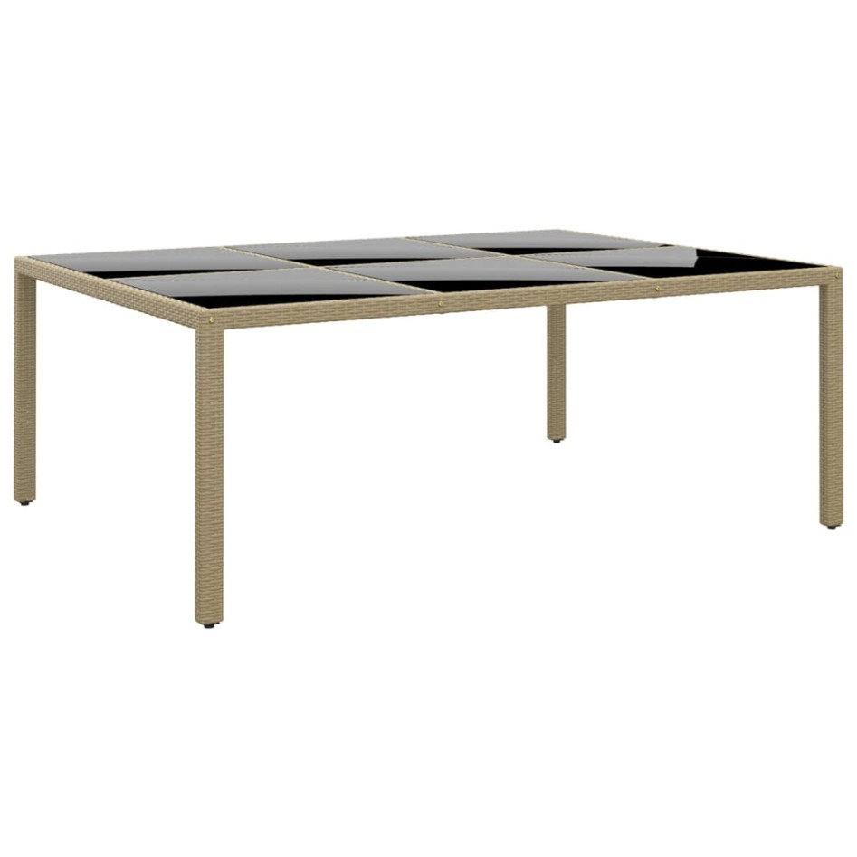 Mesa jardín vidrio templado ratán sintético beige 200x150x75