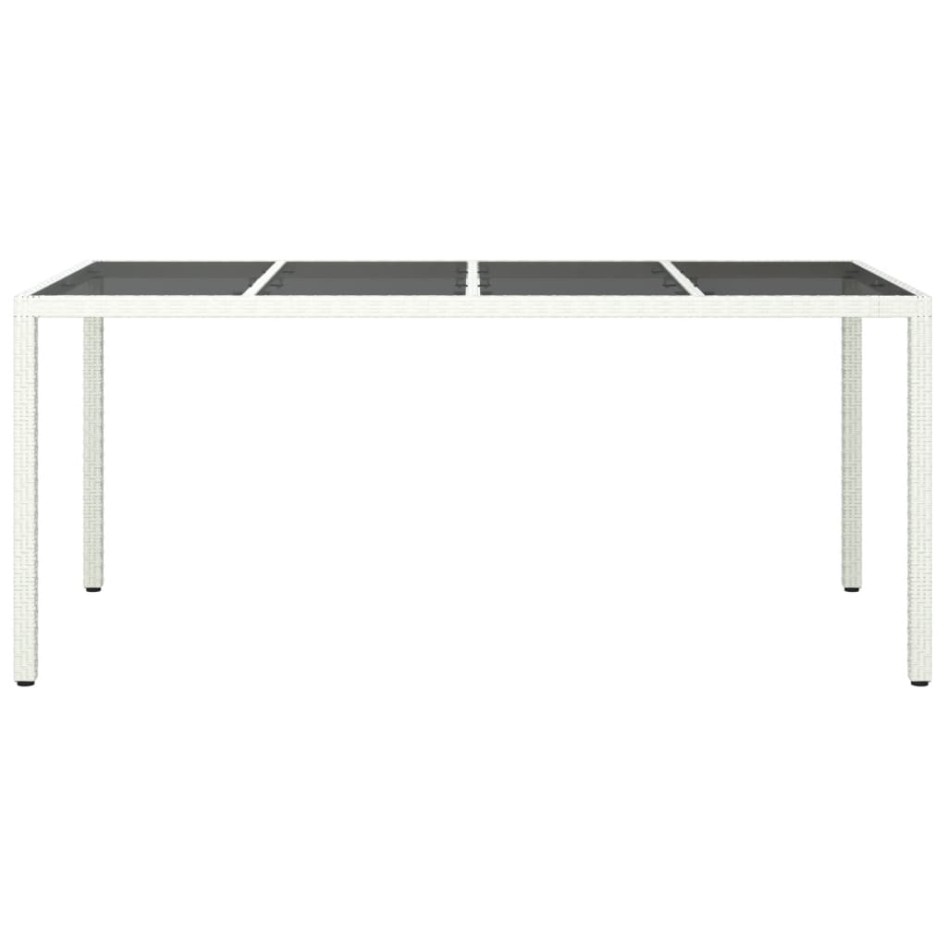 Mesa jardín vidrio templado ratán sintético blanco 190x90x75